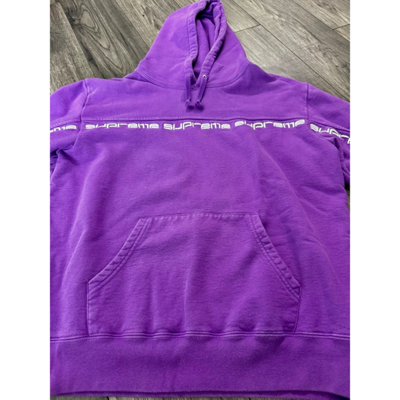 Supreme Hooded Violet Text Stripe Sweatshirt Size Small Resellin for $390-590 - Picture 4 of 9
